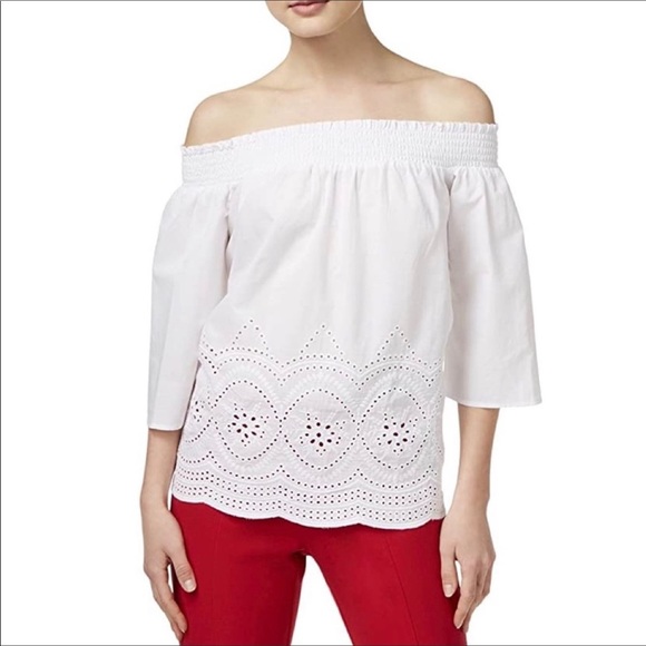 Maison Jules off shoulder eyelet top T019 - Picture 1 of 8